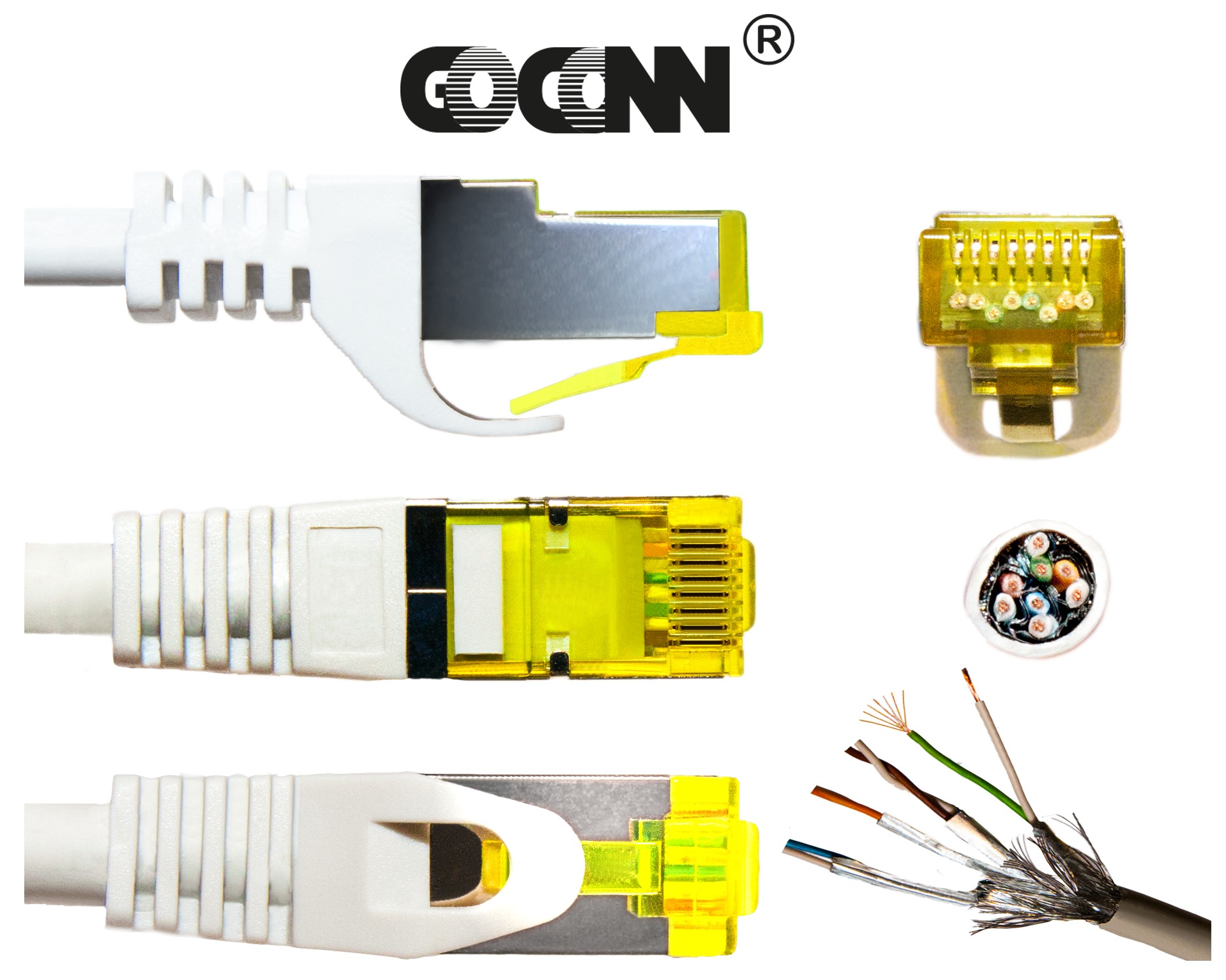 GoConn Patchkabel mit Cat7 Rohkabel 15cm weiß S/FTP PiMF 500MHz 2xgeschirmt