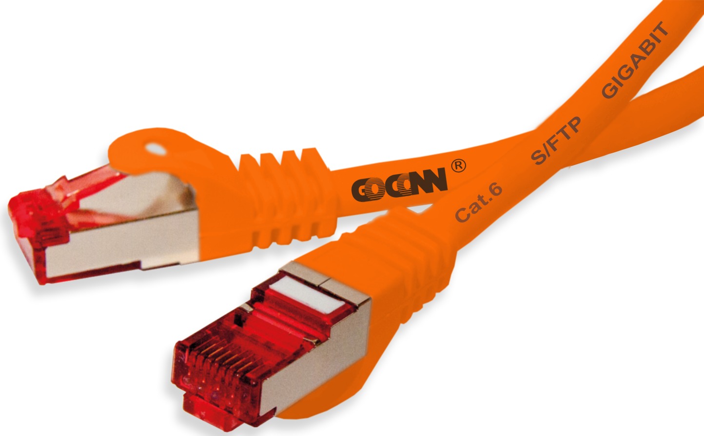 GoConn Patchkabel Cat6 10m orange Rastnasenschutz S/FTP PiMF 250MHz 2xgeschirmt